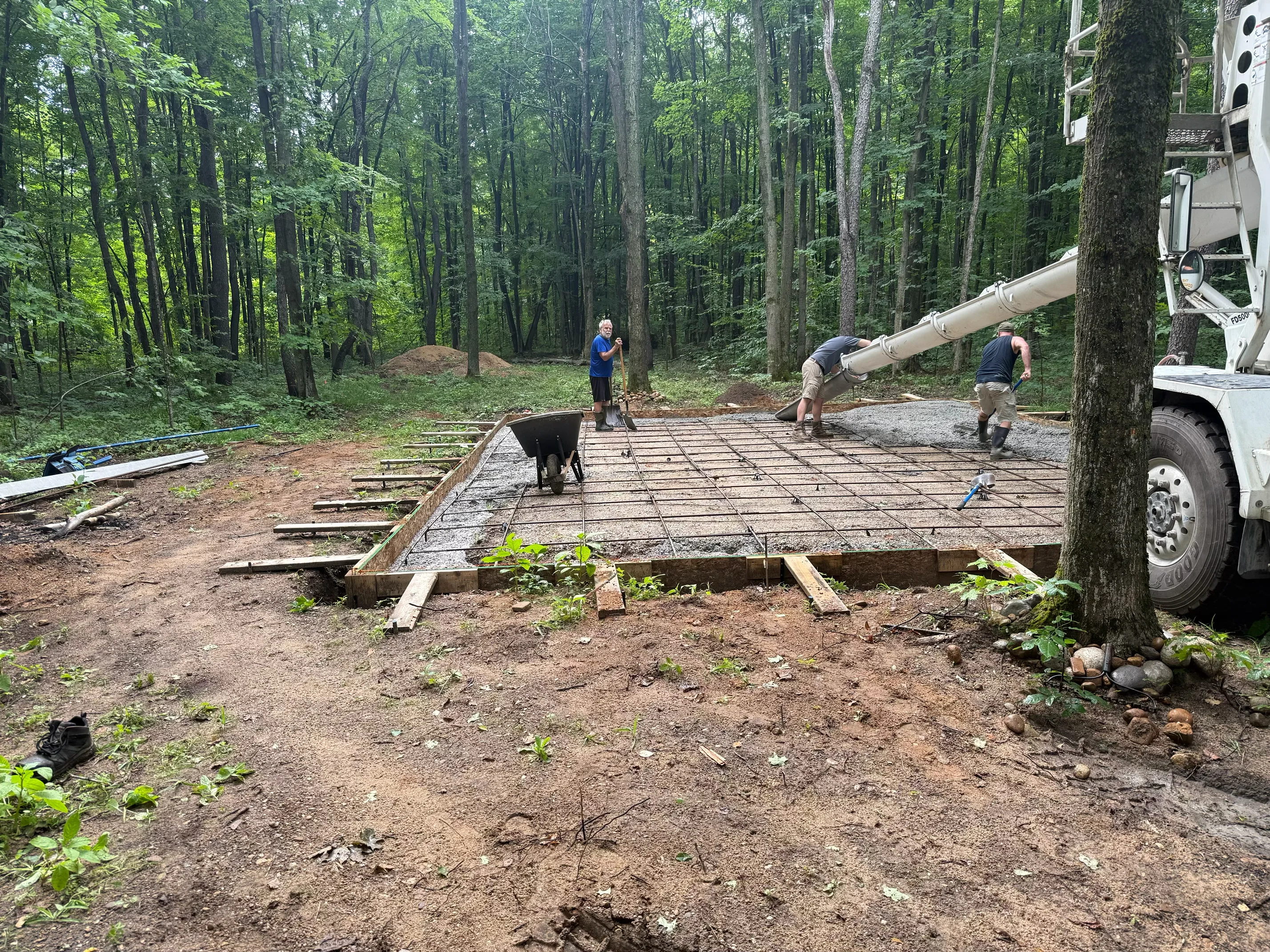 Gerhard and Sons crew pouring a reinforced concrete foundation in Northwest Michigan