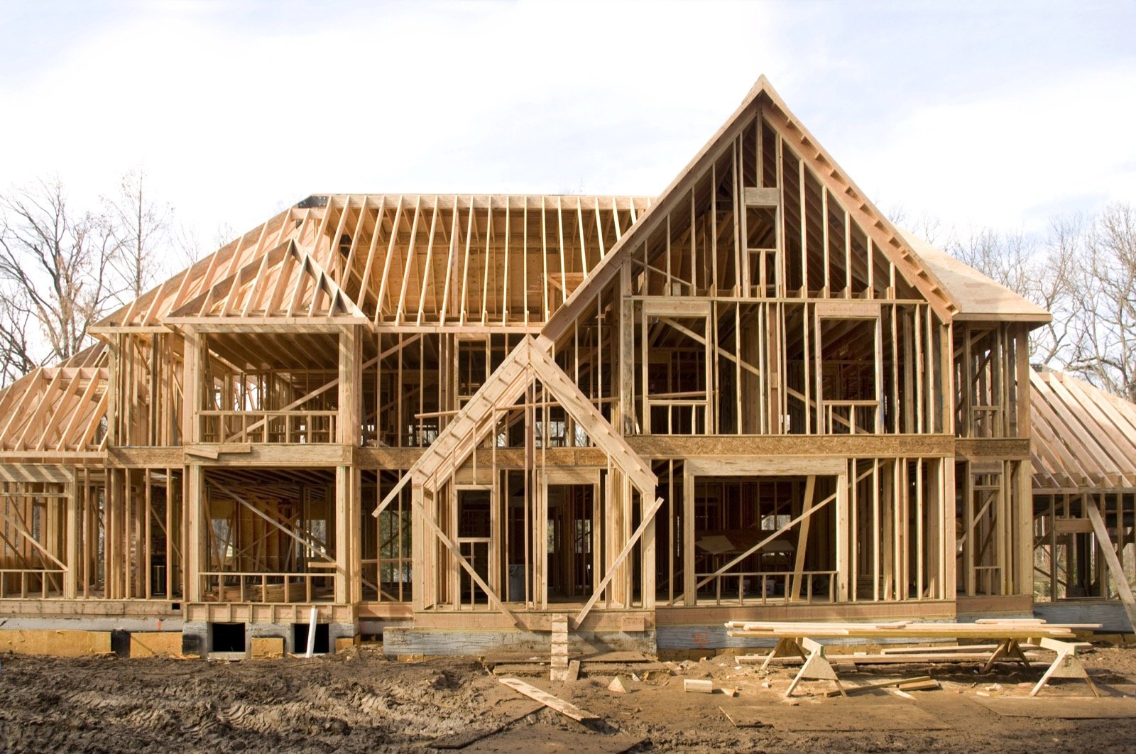 Two-story residential home wood framing under construction